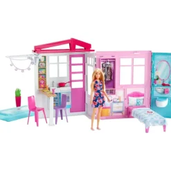 Barbie Casa Plegable con Muñeca y Accesorios