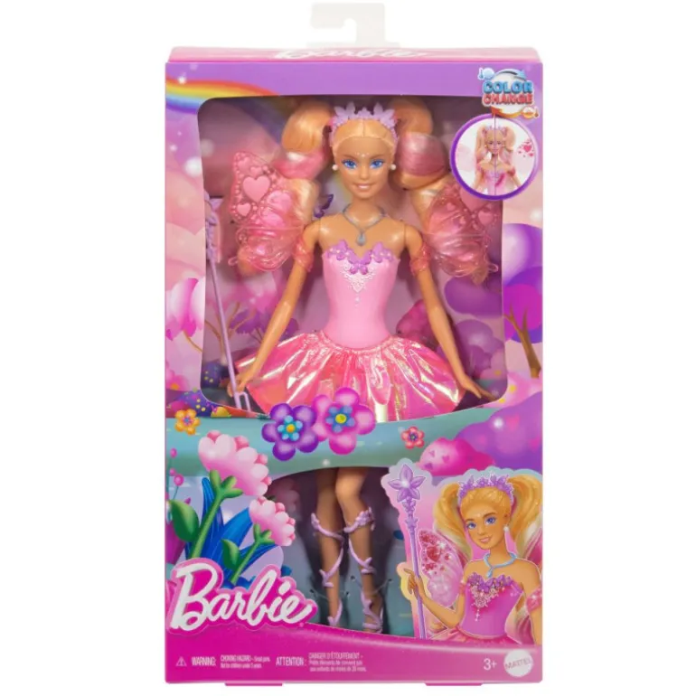 Barbie Color Change Muñeca Hada Rosa de Fantasía con Alas que Cambian de Color