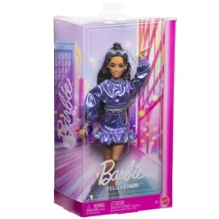 Barbie Deluxe Style nº 7 Muñeca Morena con Conjunto de Ropa Azul Metalizado y Accesorios