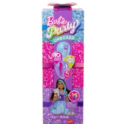 Barbie Muñeca Purple Sparkle de la Serie Glam Party de Party Unboxed y Accesorios