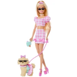 Barbie Twinning Looks nº 5 Muñeca Rubia con Conjunto de Ropa Rosa, Perrito y Accesorios