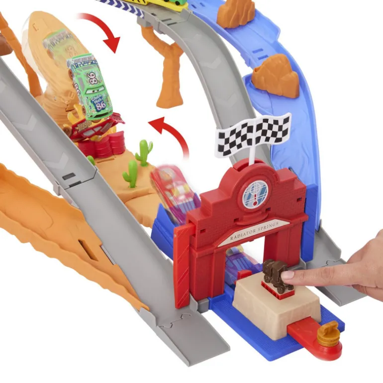 Disney Pixar Cars Circuito de Carreras de Rescate de la Serie Rescate a Toda Máquina con 4 Coches