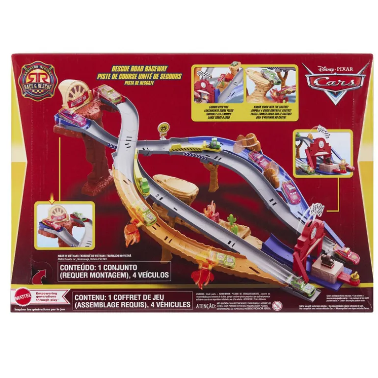 Disney Pixar Cars Circuito de Carreras de Rescate de la Serie Rescate a Toda Máquina con 4 Coches
