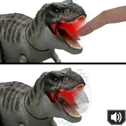 Mattel Jurassic World Rebirth Figura de Tiranosaurio Rex Power Devour con Luces, Sonidos y Mordiscos Continuos
