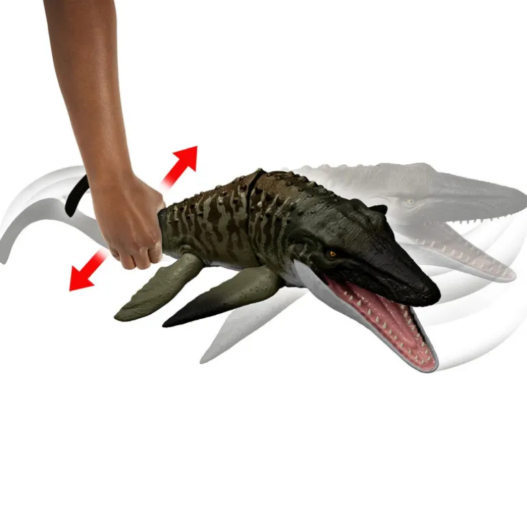 Mattel Jurassic World Rebirth Mosasaurio Mordedor y Minifigura de Dilofosaurio