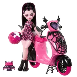 Monster High Draculaura con Moto Vampirística y Mascota