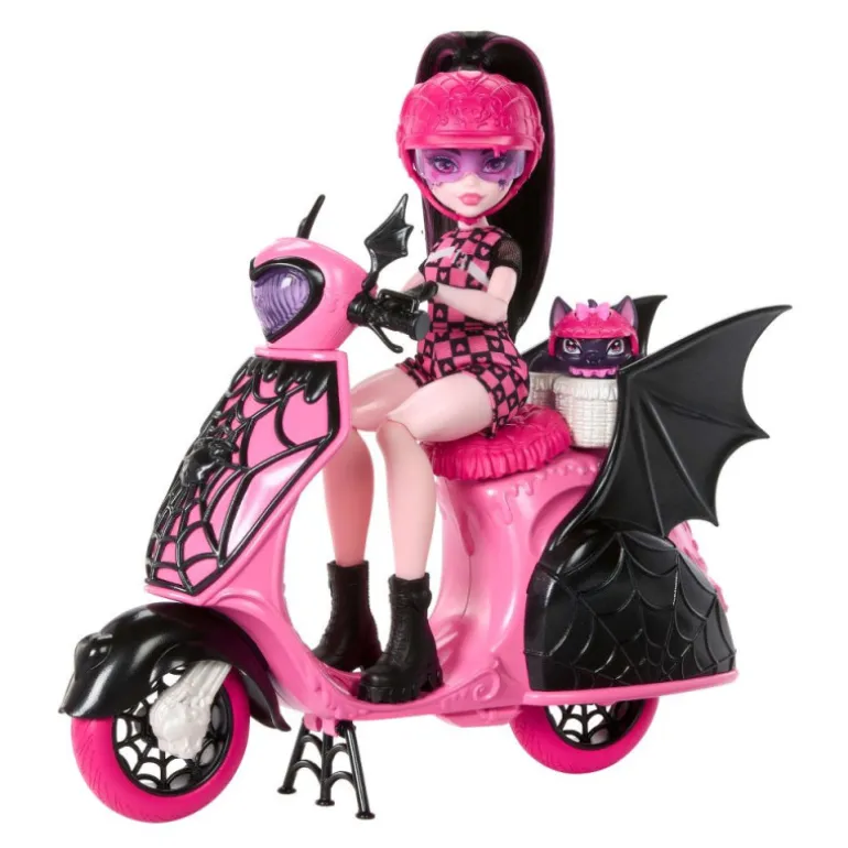 Monster High Draculaura con Moto Vampirística y Mascota