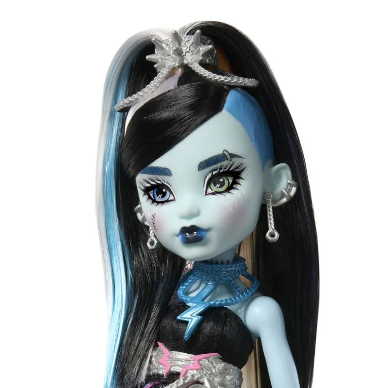 Monster High Muñeca Frankie Stein de la Colección Cumplespantos con Vestido de Fiesta Negro