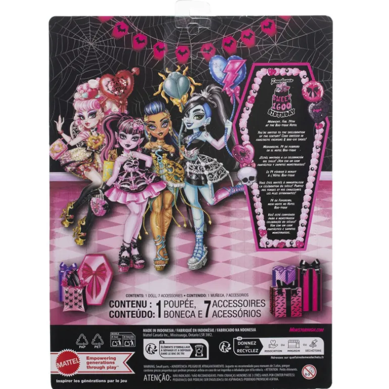 Monster High Muñeca Frankie Stein de la Colección Cumplespantos con Vestido de Fiesta Negro