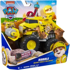 Paw Patrol Camión-Excavadora Rescue Wheels Bulldozer y Figura de Rubble