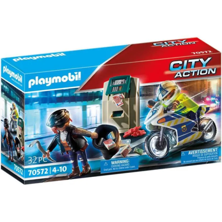 PLAYMOBIL City Action Moto de Policía: Persecución del Ladrón del Dinero - 70572