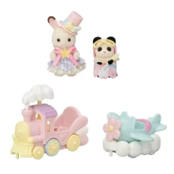 Sylvanian Families Crème Chocolate en Tren y Erin Panda en Avión