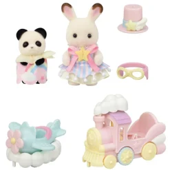 Sylvanian Families Crème Chocolate en Tren y Erin Panda en Avión