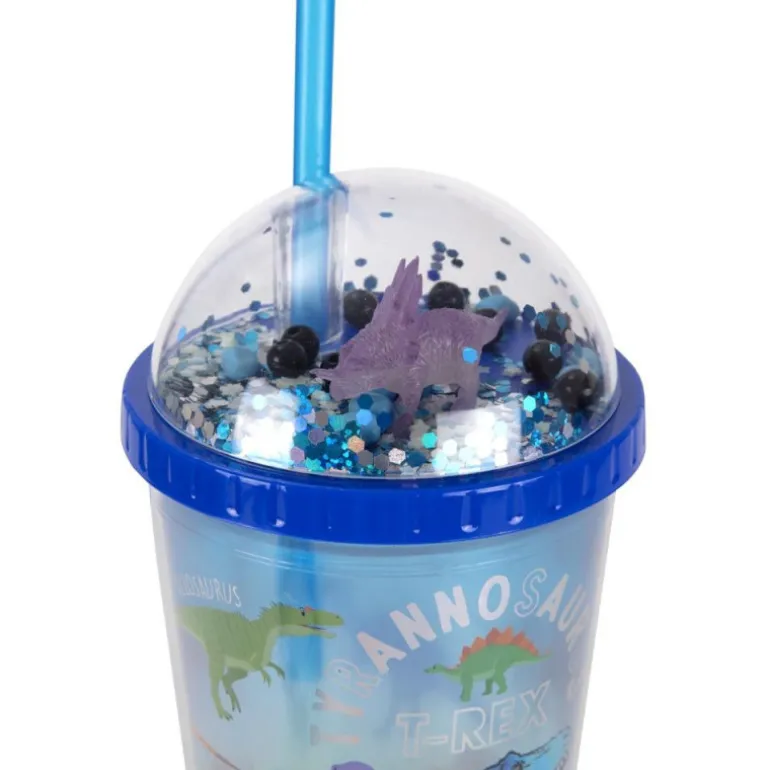 Vaso con Pajita y Pulsera Dino Brilla en la Oscuridad